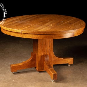 Vintage Oak Mission Rolling Dining Table