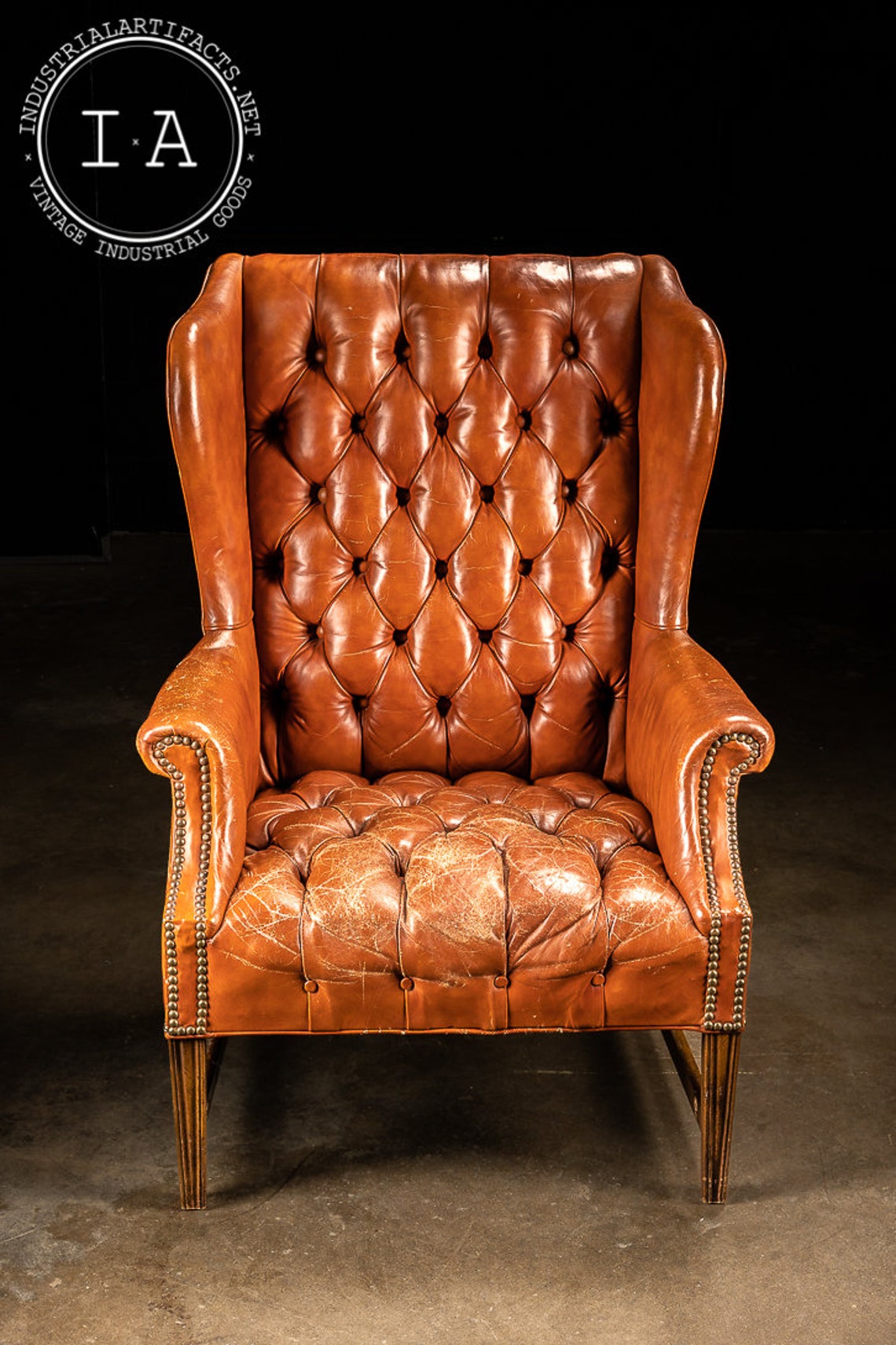 Vintage Tufted Leather Wingback Chair in Burnt Orange Etsy