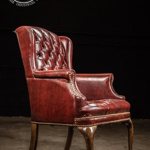 Vintage Tufted Leather Chesterfield Armchair in Burgundy