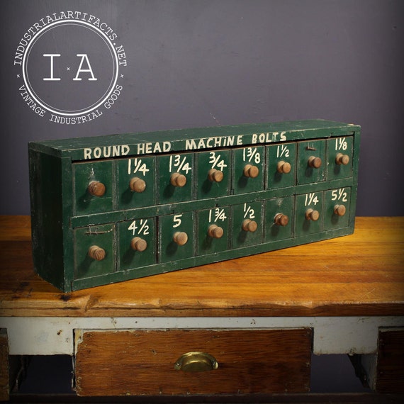 Vintage Industrial Green Handmade Wooden 16 Drawer Small Parts Etsy