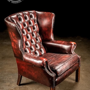 Vintage Tufted Leather Chesterfield Armchair in Oxblood