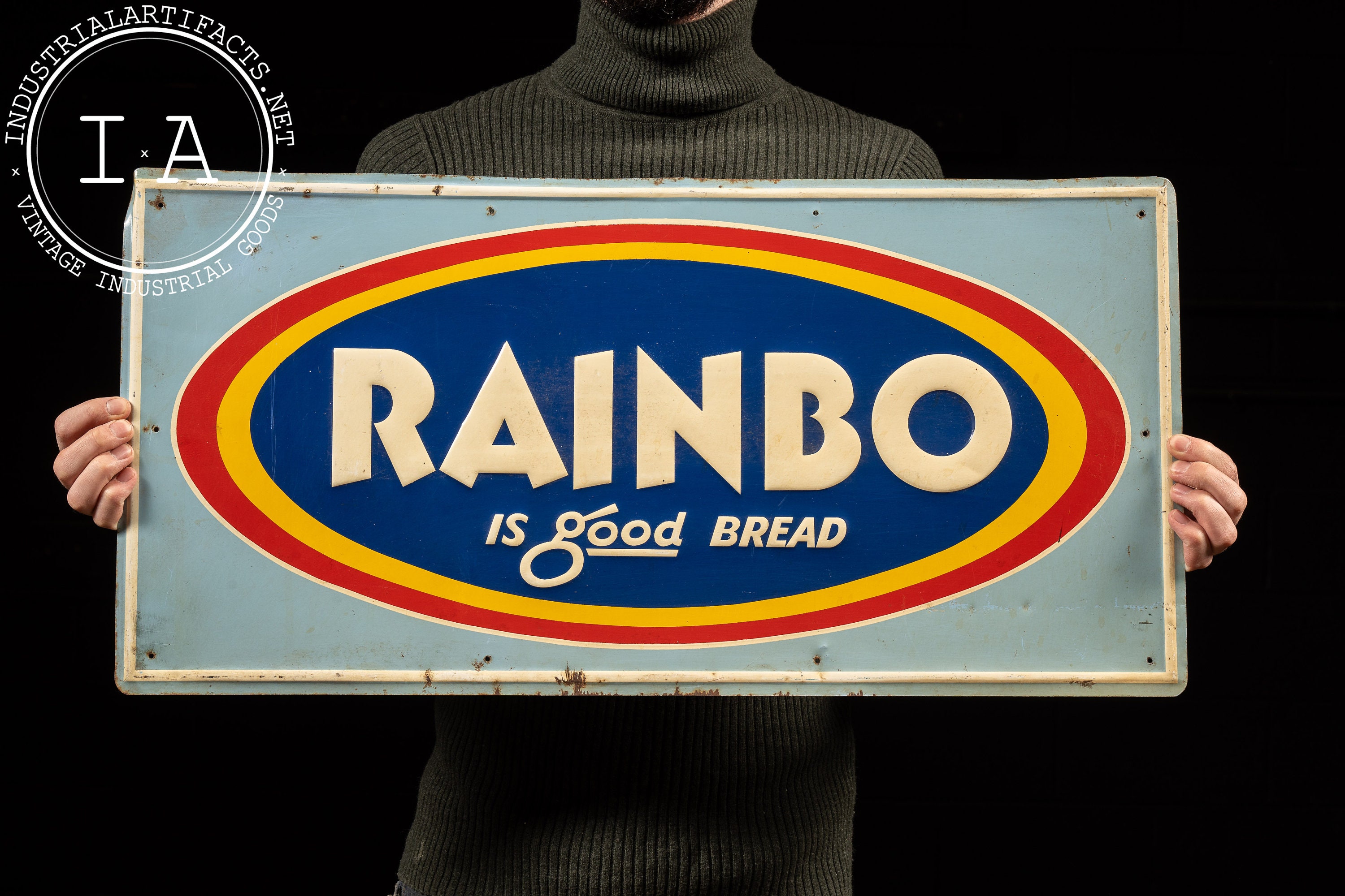 Vintage Rainbo Bread Embossed Tin Advertising Sign