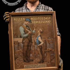 Early 20th Century Dutch Woodworking Tools Framed Litho Advertising Sign
