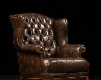 Vintage Tufted Leather Wingback Armchair In Brown