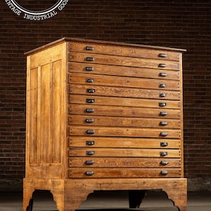 Massive Early 20th Century Oak 13-Drawer Flat File Cabinet