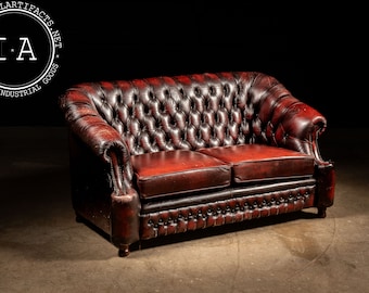 Tufted Leather Oxblood Loveseat by Thomas Lloyd