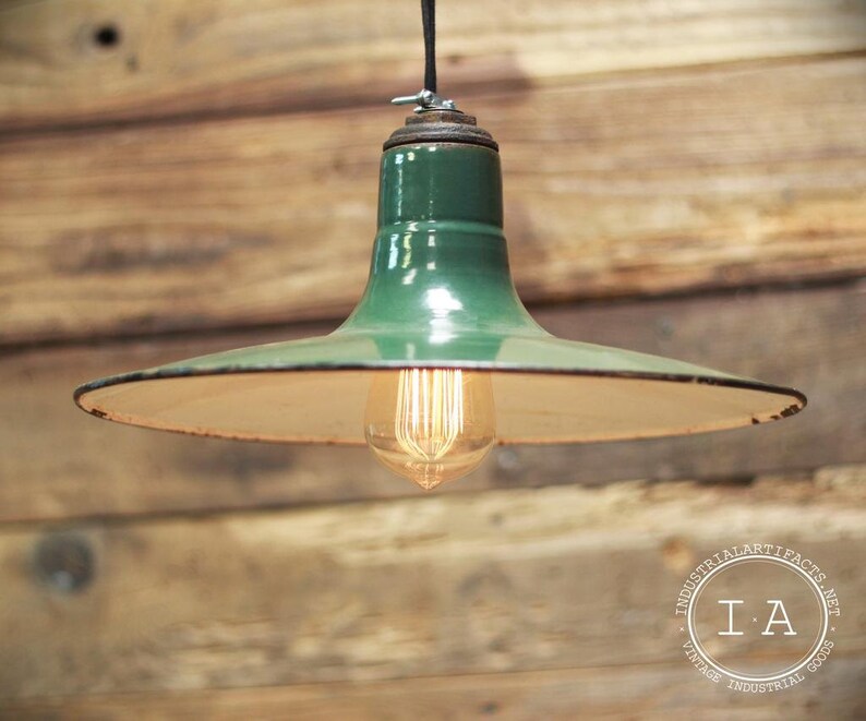 Vintage Green Porcelain Enamel Pendant Light Shade Industrial Desk Lamp