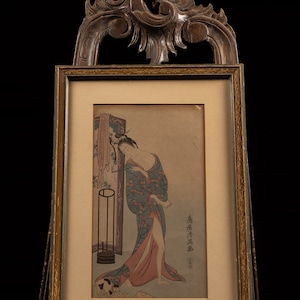 Courtesan with Cat Early 20th Cent Woodblock Print