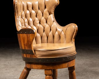 Vintage Tufted Leather Chesterfield Barrel Chair