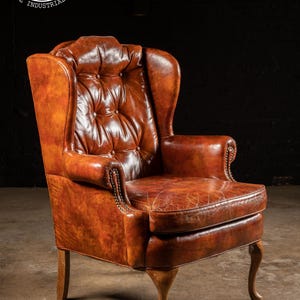 Vintage Tufted Leather Chesterfield Armchair in Burnt Orange