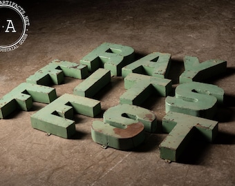 Vintage Heavy Metal Painted Green Letters