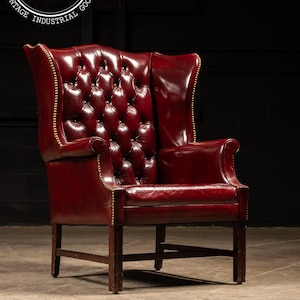 Vintage Tufted Leather Chesterfield Armchair in Burgundy