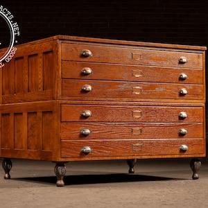 Antique Double-Stack Oak Flat File Cabinet