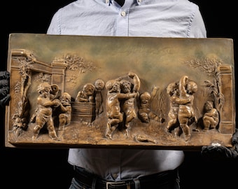 Vintage Neoclassical Cherub Ceramic Relief Plate