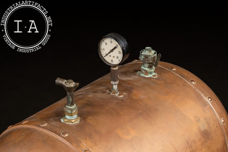 Antique Industrial Copper Pressure Vessel Apparatus immagine 10