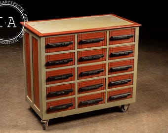 Vintage 15-Drawer Industrial Rolling Parts Cabinet