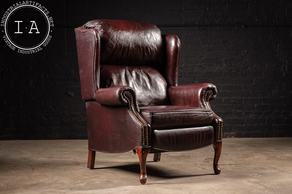 Vintage Burgundy Leather Wingback Recliner Etsy UK