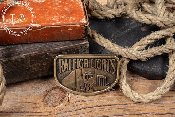 Vintage Cast Metal "Raleigh Lights" Cigarettes Trucker Promotional Belt Buckle