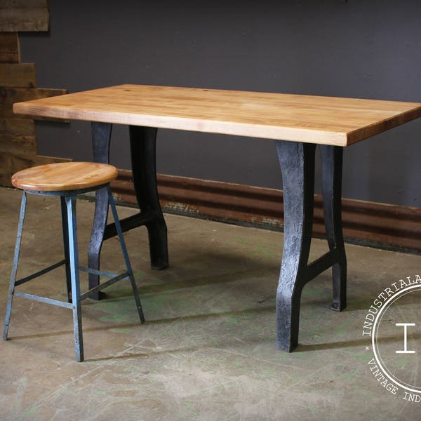 Industrial Cast Iron Machine Base Maple Butcher Block Table Desk Kitchen Island