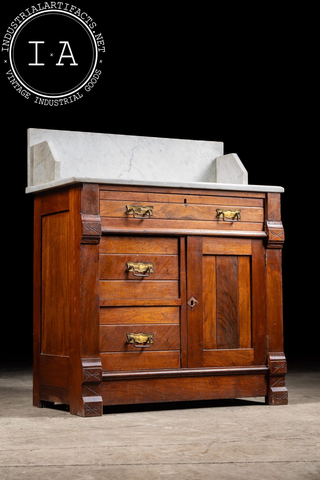 Late 19th Century Eastlake Victorian Walnut Commode Wash Stand With ...