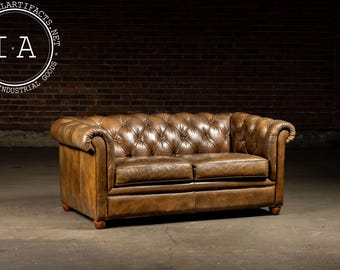 Vintage Chesterfield Tufted Leather Sofa with Cushions in Brown