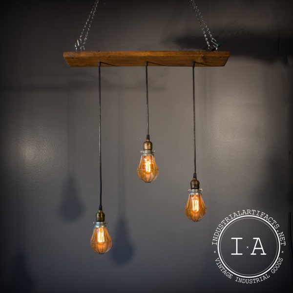 Vintage Industrial Pendant Lamp Chandelier Reclaimed Barn Wood Oiginal Hardware Steampunk Lighting