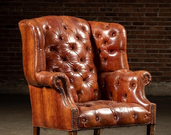 Tufted Vinyl Chesterfield Wingback Armchair in Brown