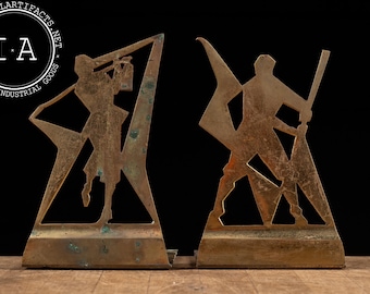Vintage Brass Abstract Art Deco Bookends