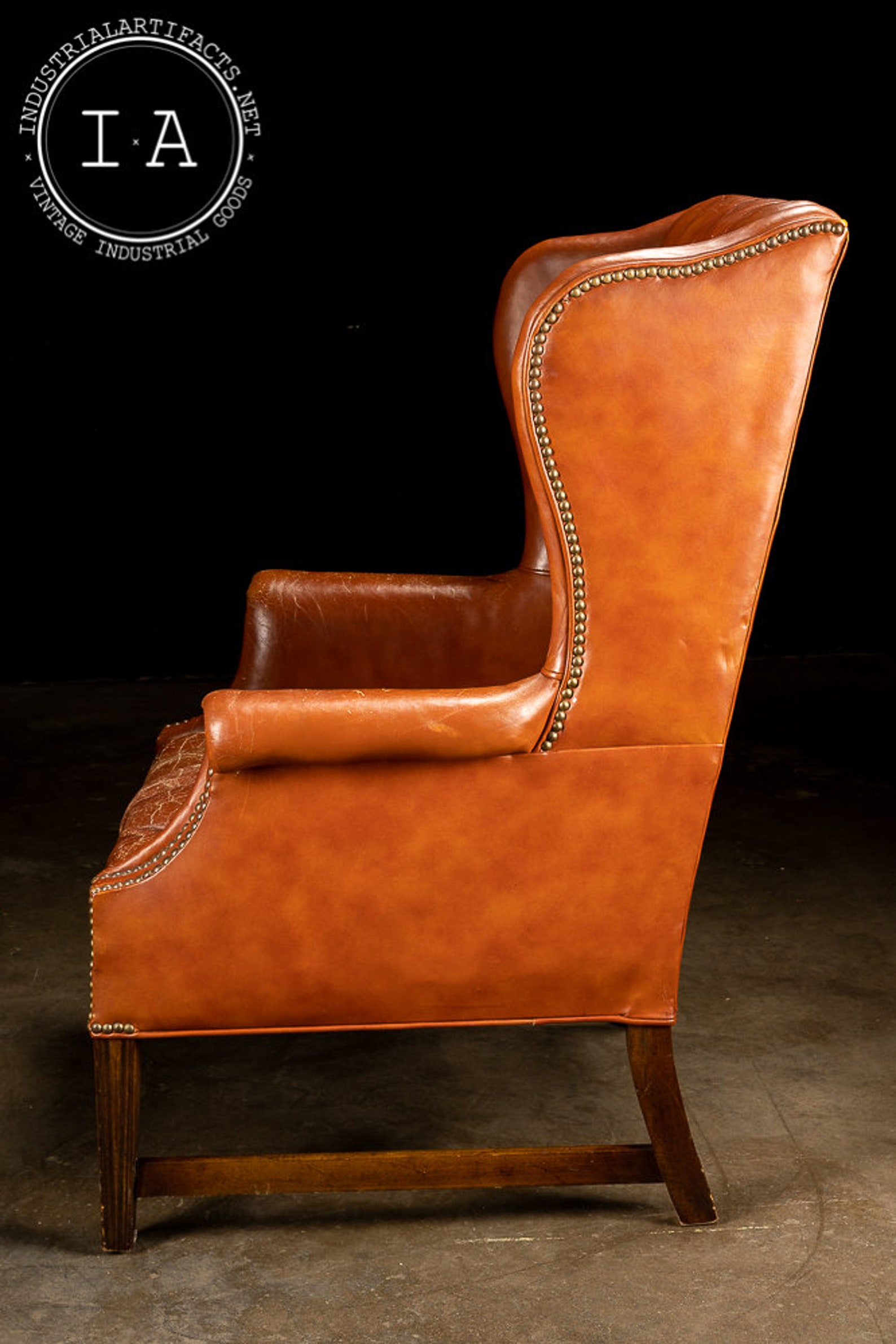 Vintage Tufted Leather Wingback Chair in Burnt Orange Etsy