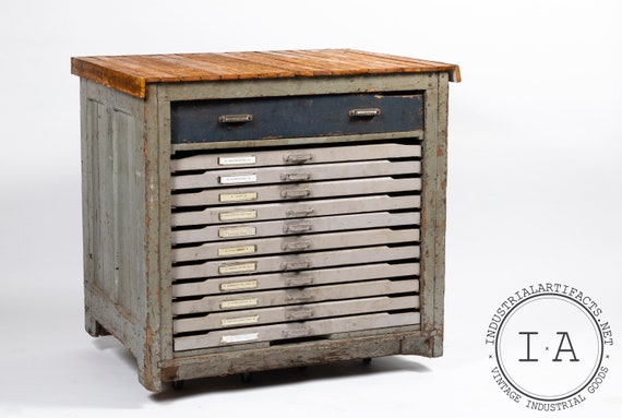 Antique Hamilton Flat File Printers Cabinet Etsy