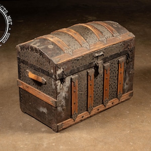 Antique Embossed Metal Dome Top Steamer Trunk