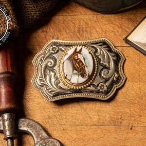 Vintage Ornate Belt Buckle with Horse Portrait