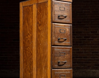 Antique Oak 4-Drawer Filing Cabinet