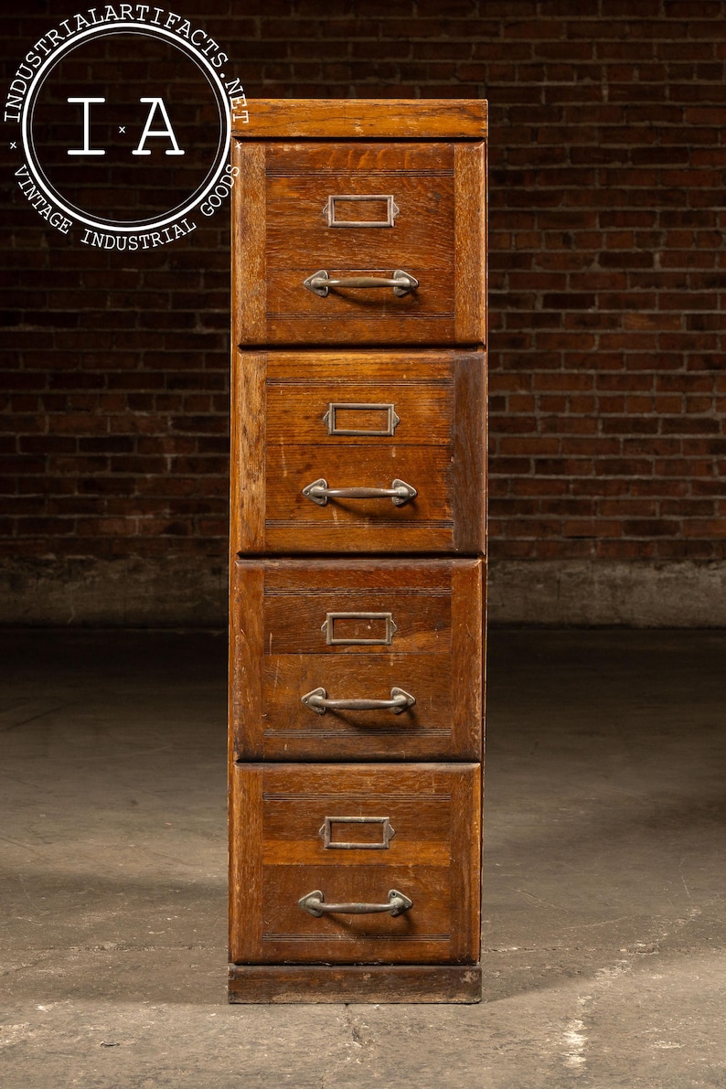 Antique Oak 4-Drawer Filing Cabinet Bild 3