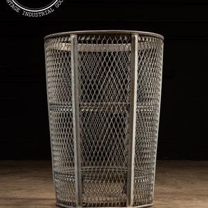 Vintage Industrial Mesh Metal Trash Can