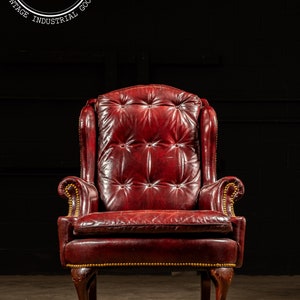 Burgundy Studded Leather Tufted Wingback Arm Chair
