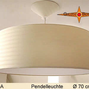 Große Lampe beige DORA Ø70 cm Pendellampe mit Diffusor Streifen