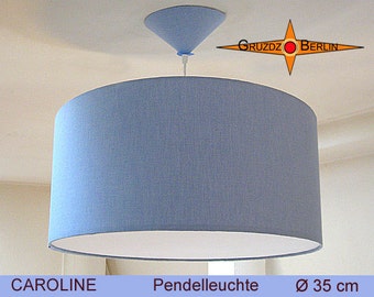 Blaue Pendellampe CAROLINE Ø35 cm mit Diffusor blaues Leinen