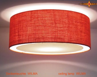 Plafondlamp van oranje jute WILMA Ø50 cm met lichtrand diffuser