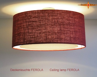 Ceiling lamp made of dark red jute FEROLA Ø60 cm with light edge diffuser