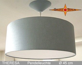 Graue Hängelampe THERESA Ø45 cm Pendellampe mit Diffusor Leinen