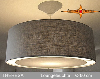 Graue Hängelampe THERESA Ø 60 cm Pendellampe mit Diffusor Leinen