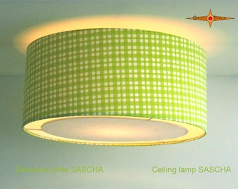 Groen geruite plafondlamp SASCHA Ø40 cm plafondlamp met lichtranddiffusor