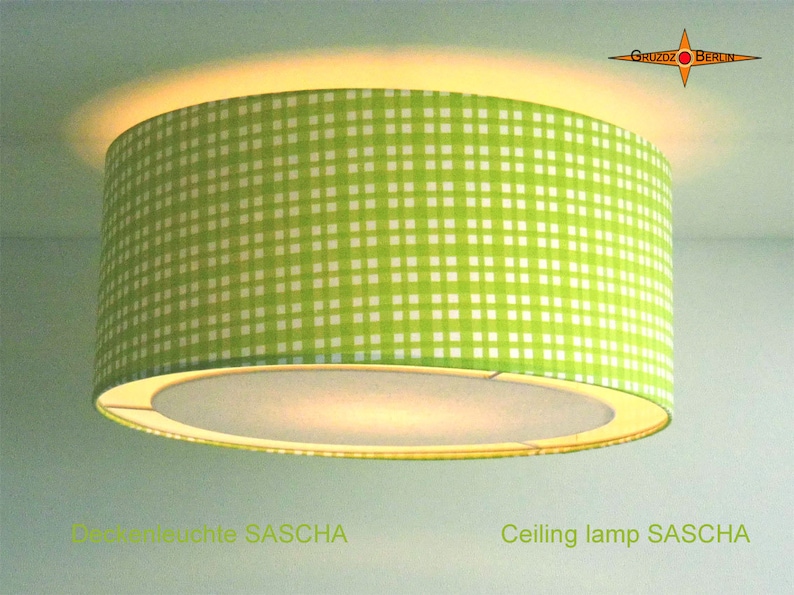 Grün karierte Deckenlampe SASCHA Ø50 cm Deckenleuchte mit Lichtrand Diffusor Bild 1