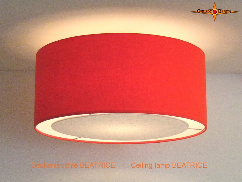 Orange ceiling lamp of linen BEATRICE Ø50 cm ceiling light with diffuser image 3