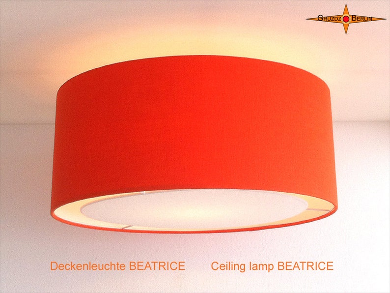 Orange ceiling lamp of linen BEATRICE Ø50 cm ceiling light with diffuser image 2