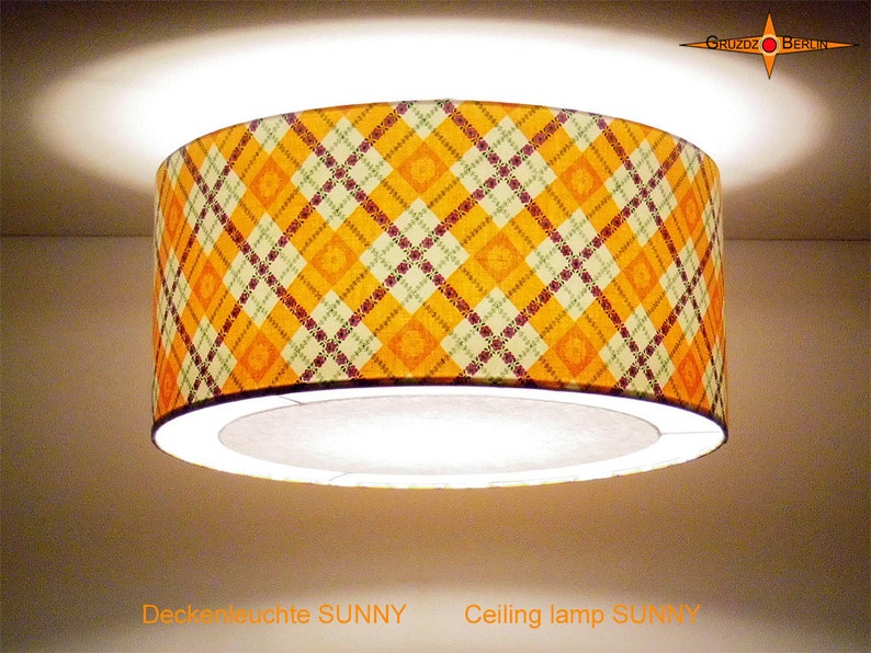 Ceiling lamp made of vintage fabric SUNNY Ø50 cm Ceiling light with diffuser image 1