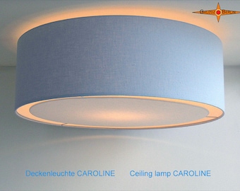 Blaue Deckenlampe CAROLINE Ø60cm mit Diffusor aus Leinen