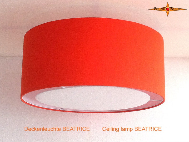 Orange ceiling lamp of linen BEATRICE Ø50 cm ceiling light with diffuser image 1