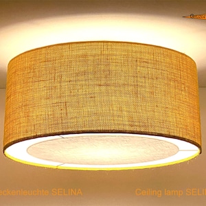 Yellow jute ceiling lamp SELiNA Ø45 cm with light edge diffuser